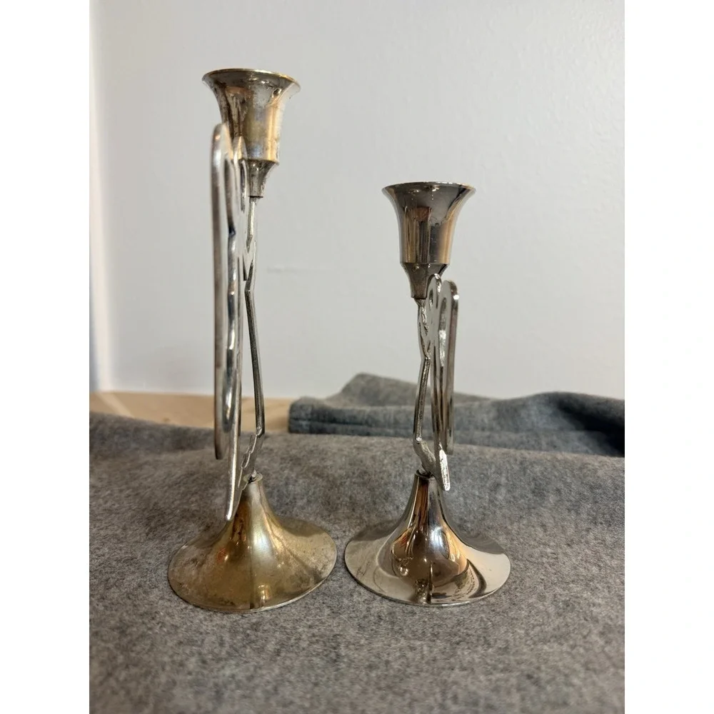 Set 2 VTG International Silver Co India Handmade Angel Candle Holders Cottagecor